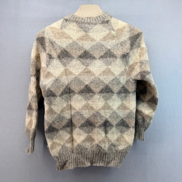 Vintage Islendingen Icelandic Wool Sweater Argyle Geometric Gray Beige Small - Picture 3 of 10